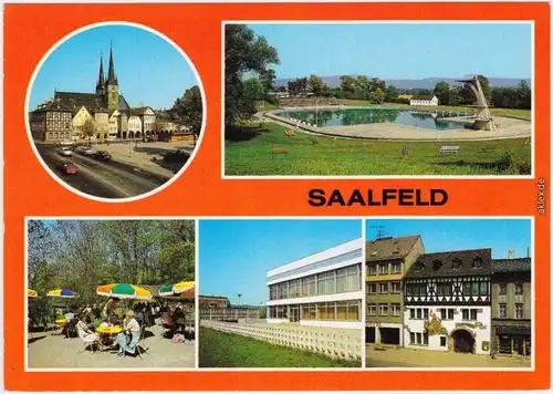 Saalfeld (Saale) Blick zur Johanniskirche, Schwimmbad "Georgi Dimitroff"  1984