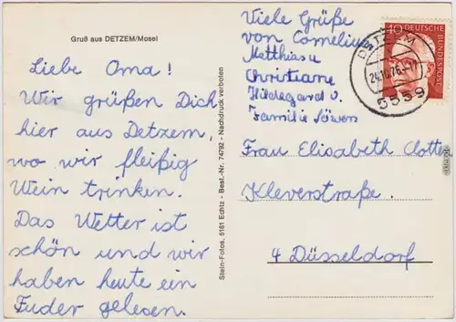 Ansichtskarte Detzem Blick auf die Mosel Weinanbau Trier Saarburg 1975