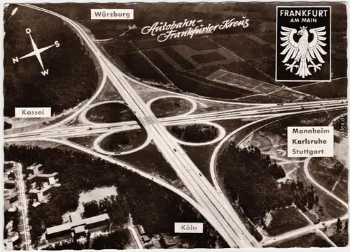 Foto Ansichtskarte Frankfurt am Main Frankfurter - Kreuz - Luftbild 1961