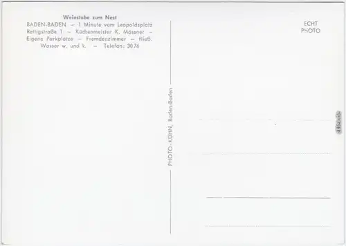 Foto Ansichtskarte Baden-Baden Weinstube zum Nest 1964