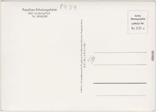 Sulzbürg Mühlhausen (Mittelfranken) Familien-Erholungsheim - Luftbild 1968