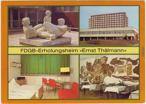 Rheinsberg FDGB-Erholungsheim  , Plastikgruppe, Außenansicht Gästezimmer 1986