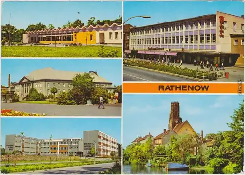 Rathenow HO-Kaufhalle,  Allende-Oberschule, Kaufhaus Mangnet, 1980