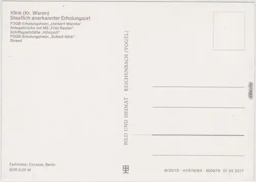 Klink (Müritz) FDGB-E-Heim MS "Fritz Reuter", Schiffsgaststätte Klönplott 1983