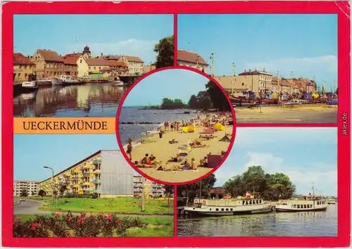 Ueckermünde Hafen mit Ueckerbrücke, Neubauten Neuendorfer Straße, Am Strand 1981