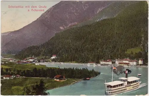 Achental Montage: Dampfer auf dem Achensee Ansichtskarte Tirol 1909
