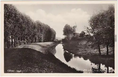 Kalkar Calcar Flußpartie  - Windmühle b Kleve Cleve Fotokarte 
1932