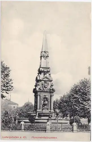 Ansichtskarte Ludwigshafen Partie am Monumentalbrunnen 1912