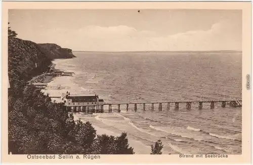 Ansichtskarte Sellin Strand mit Seebrücke (Sellin)Mönchgut Granitz  1922