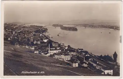 Rüdesheim (Rhein) Blick auf die Stadt, Fabrik und Bahnhof 1929 