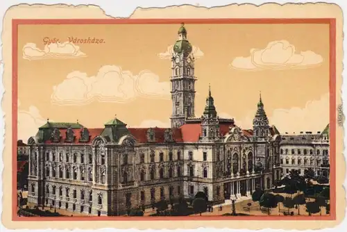 Györ Rathaus - Városháza Ansichtskarte Steindruck 
1923