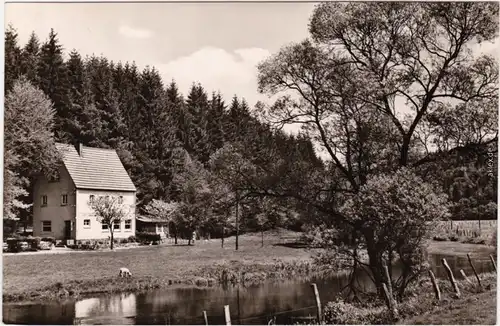 Ansichtskarte Radevormwald Wiebachhütte - Außenansicht mit Teich 1962