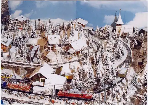Ansichtskarte Eisenbahn Schnee auf der Modelleisenbahn 1989