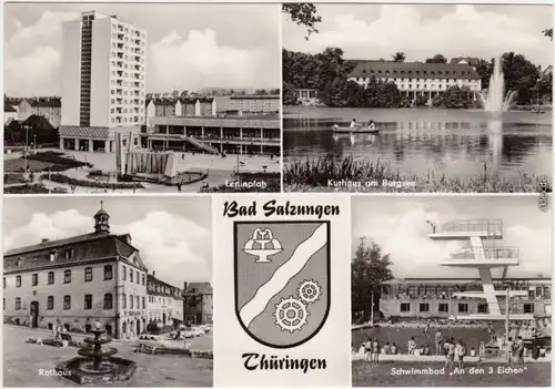 Bad Salzungen 1. Leninplatz, 2. Kurhaus, 3. Rathaus, 4. Schwimmbad Foto Ak 1973