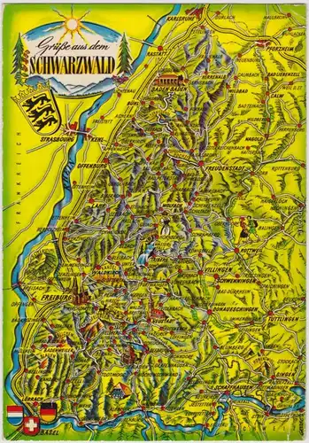 Freudenstadt Landkarte vom Schwazwald Ansichtskarte 1970