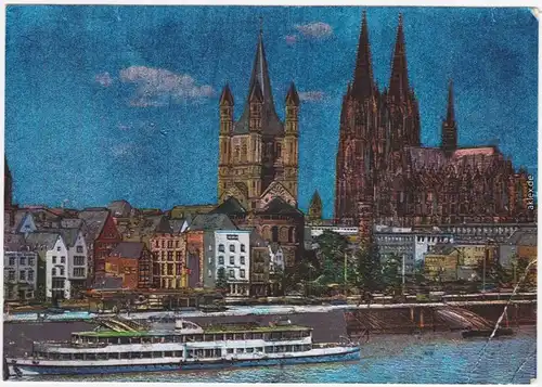 Köln Coellen | Cöln Rheinufer mit Dom und Groß-St.-Martin (Aquarell) 1973 