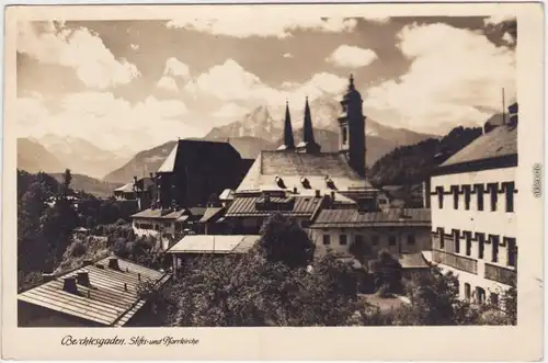 Foto Ansichtskarte Berchtesgaden Blick zur Stifts- und Pfarrkirch 1932