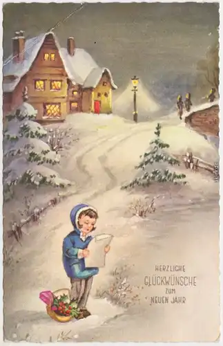 Ansichtskarte  Mädchen - Winterlandschaft, Neujahr 1936