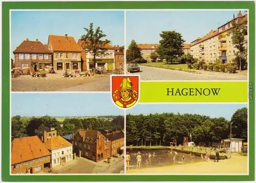 Hagenow Rudolf-Breitscheid-Platz, AWG-Siedlung, Teilansicht, Freibad 1983