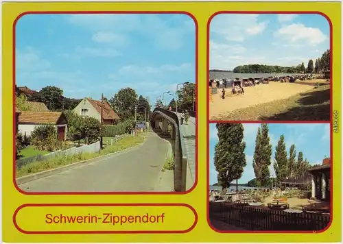 Schwerin Zippendorf - Fußgängerbrücke, Strandbad, Strandpavillon 1983