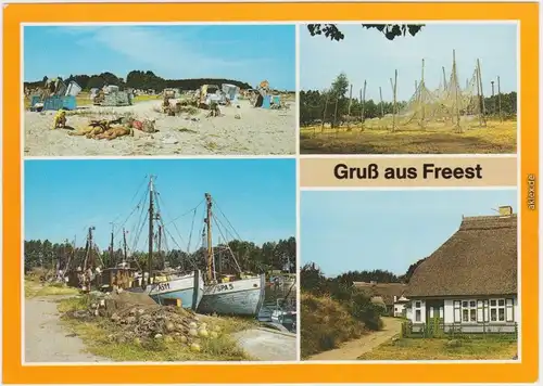 Kröslin Strand, ZumTrocknen aufgestellte Reusen, Hafen, Die "Ecke" 1988