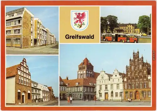Greifswald Neues Wohnensemble, Bahnhof, Rekonstruiertes Giebelhaus, Markt 1987