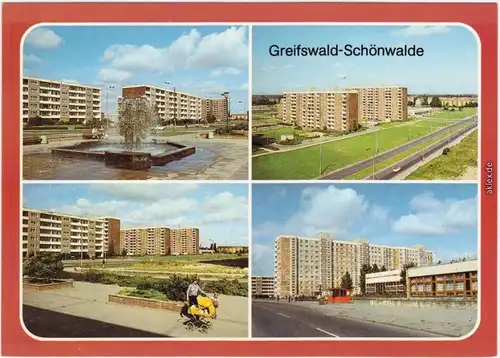 Greifswald Brunnen am Ambulatorium, Hochhäuser (2), Hochhaus und Sporthalle 1987