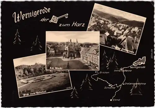 Wernigerode Blick vom Bahnhof, Markt, Oberes Hasserode 1962