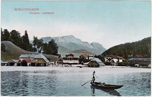 Berchtesgaden ( Königssee ) Landeplatz am Königsee mit Kahn im Vordergrund 1906