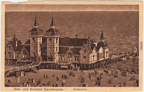 Swinemünde Świnoujście See- und Soolbad Swinemünde - Seebrücke mit Strand  1917
