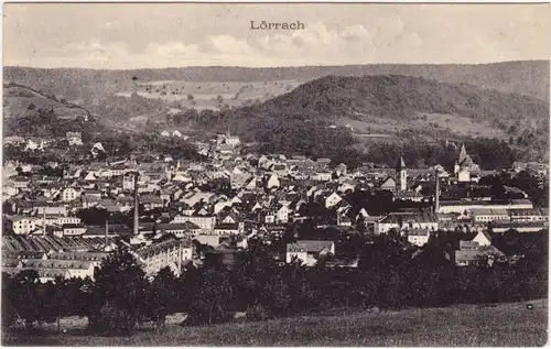 Lörrach Überblick über die Stadt - Industriegebiet im Vordergrund 1917