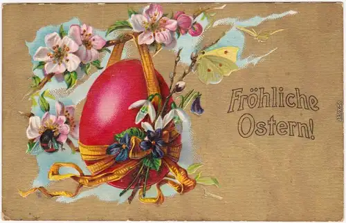 Ostern goldenen Schleifen geschmückten Ei, Blüten 1910 Goldrand Stempel Görlitz