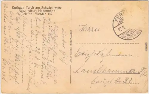 Ansichtskarte 
Schwielowsee Partie an der Dorfkirche 1928
