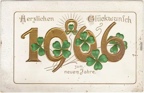 Neujahr Kleeblatt und Goldschrift 1905 Goldrand Ansichtskarte 1906