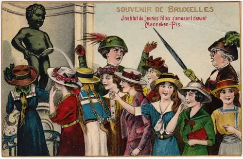 Brüssel Bruxelles Scherzkarte junge Frauen Manneken Pis 1913 Pr