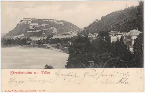 Ehrenbreitstein-Koblenz Panorama mit Villen Ansichtskarte 1902