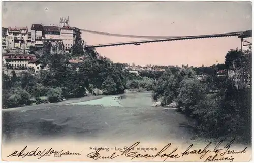 Freiburg im Üechtland Fribourg Panorama  Saane mit Galternbach-Brücke 1906