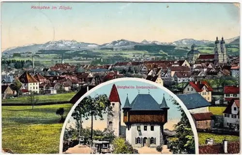 Kempten (Allgäu) Panoramaansicht und Burghalde Restauration 1913 