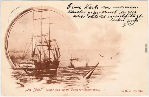  "In See" - Rark von einem Dampfer geschleppt 1900