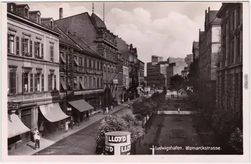 Ansichtskarte Ludwigshafen Bismarckstraße  - Litfaßsäule 1932