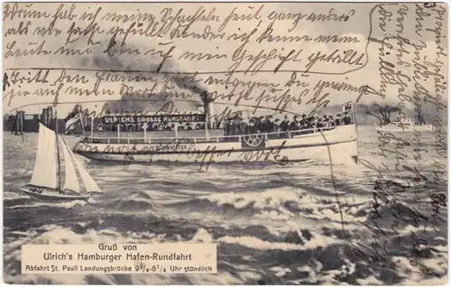 St. Pauli Hamburg Ulrich's Hamburger Hafen-Rundfahrt, Fähre Billwaerder 1916