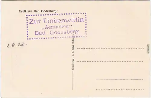 Bad Godesberg-Bonn Gasthaus "Aennchen" - Lindengarten, Großer Festsaal  1928