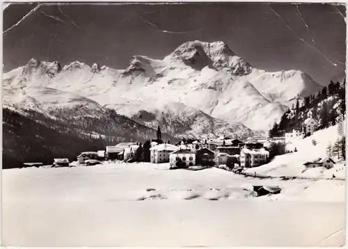 Silvaplana Silvaplauna Sicht auf die Stadt  Bergmassiv  winter Gewand 1961