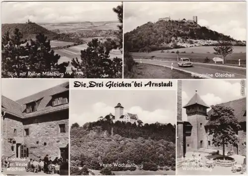 Arnstadt Blick zur Ruine Mühlburg, Burgruine Gleichen, Innenhof der 1977