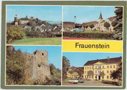 Frauenstein (Erzgebirge) Blick zum Schloß und zur Burgruine, Am Markt,  1981