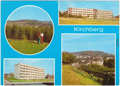 Ansichtskarte Kirchberg (Sachsen) Teilansicht, Krankenhaus, Neubauten 1981