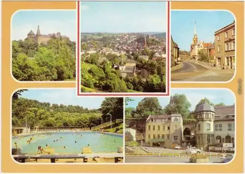 Mylau Burtg, Teilansicht, Heubnerring, Freibad, Aufgang zur Burg am Markt 1981