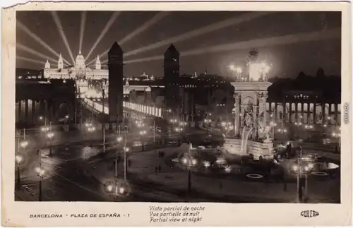 Foto Postcard Barcelona Plaza de Espana bei Nacht 1930