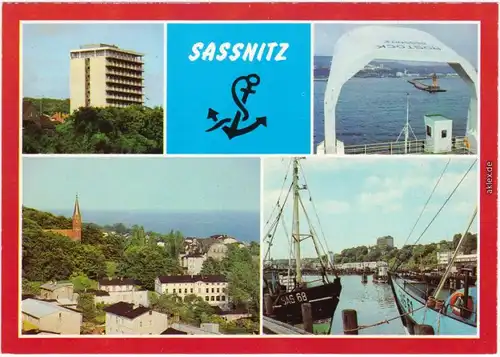 Sassnitz Saßnitz Rügenhotel, Seeblick zur Mole, Ortsansicht, Fischereihafen 1984