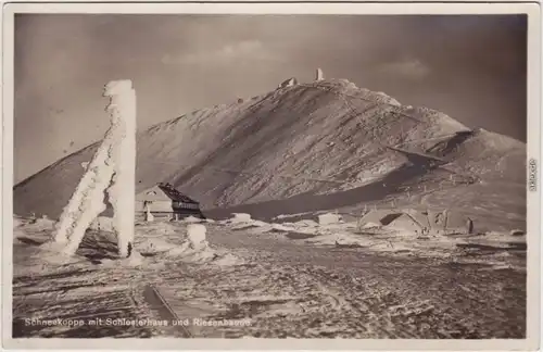 Krummhübel Karpacz Schneekoppe mit dem Schlesierhaus und der Riesenbaude 1928